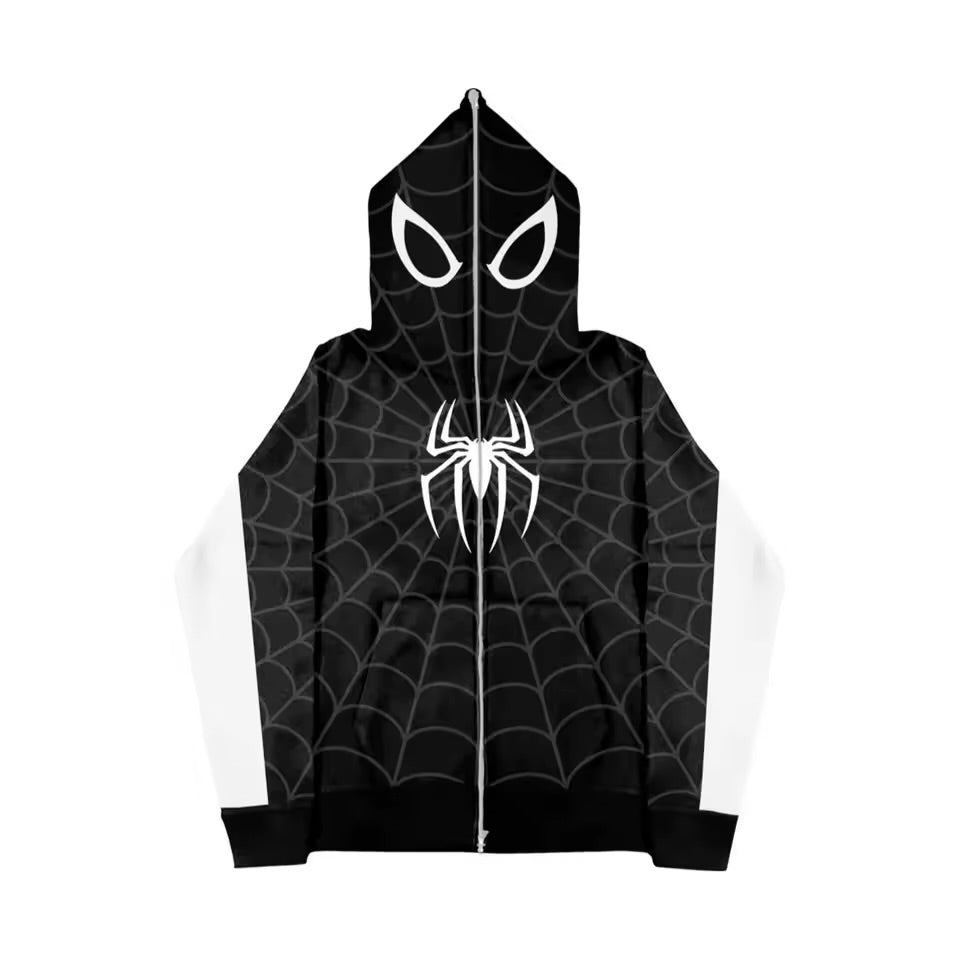 Y2k Spider-Web Black Zip-up